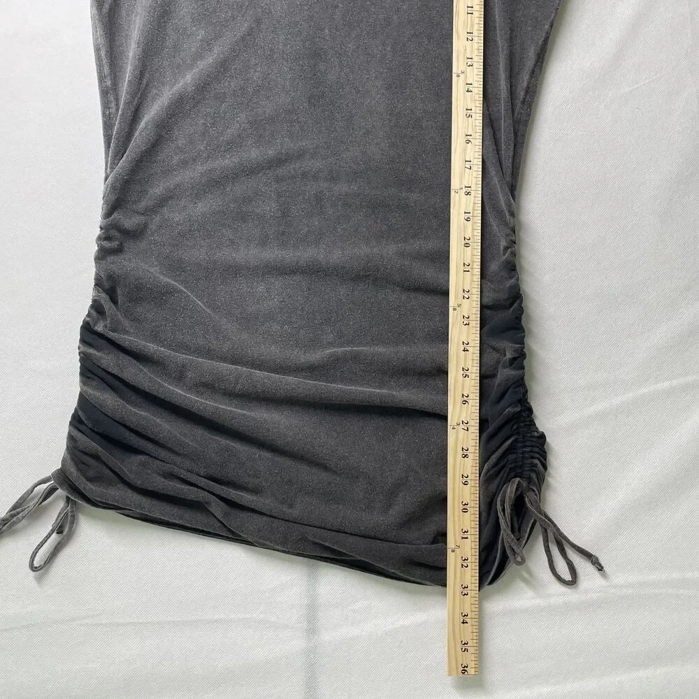 PINK Ruched T-Shirt Dress Short Sleeve Gray Knit Women XL-(dmp)